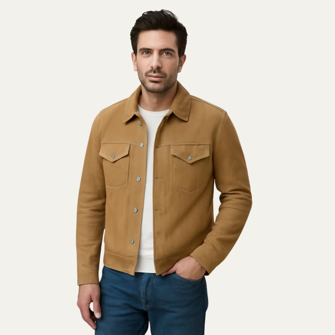 Mens Trucker Jacket Suede Textured Fit - BritishMode