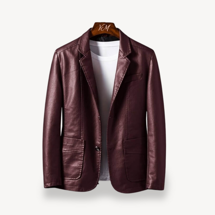 Mens Blazer Jacket Faux Leather Slim Fit