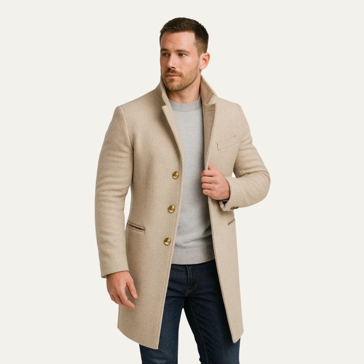 Mens Mid-Length Topcoat with Button Closure - BritishMode