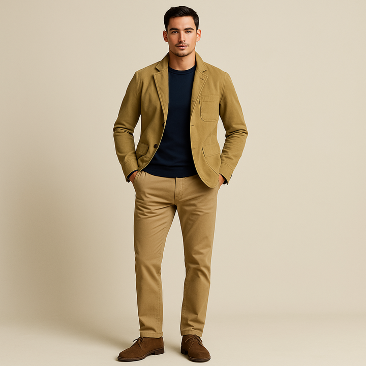 Mens Cotton Windbreaker Jacket with Pockets Blazer Style