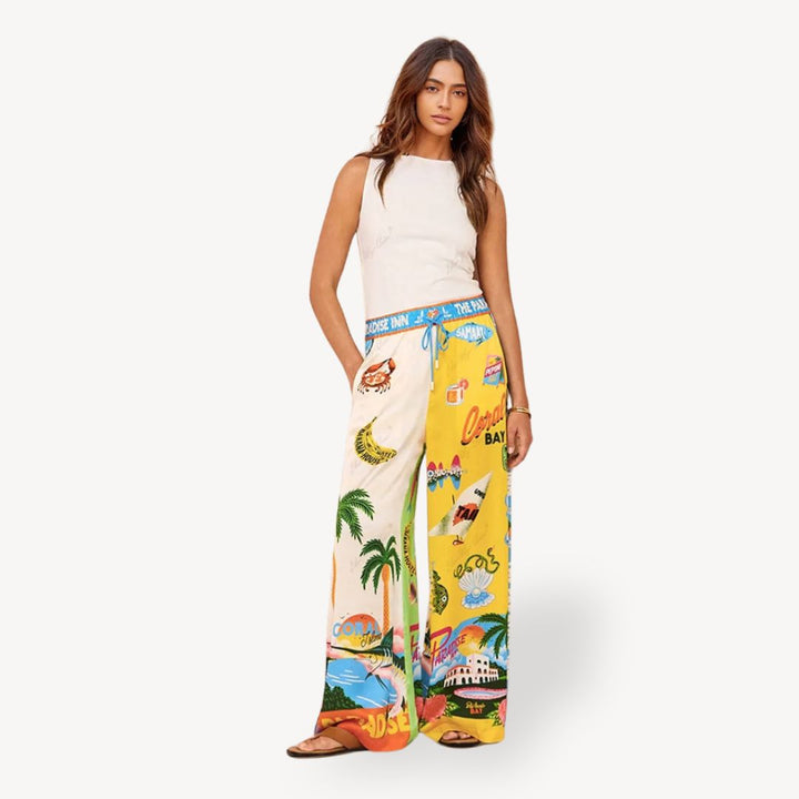 Womens Satin Co-Ord Set Tropical Print Relaxed Fit