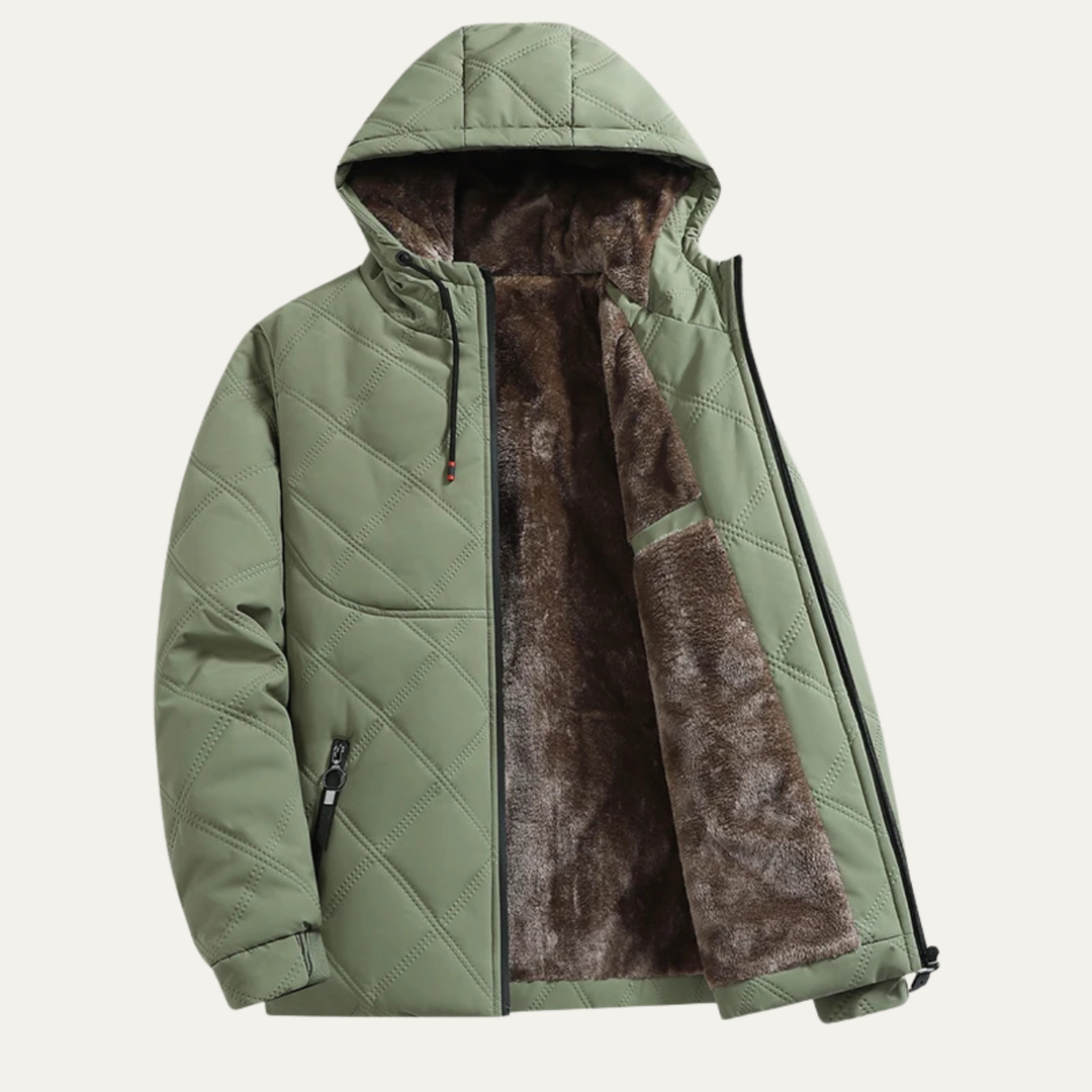 Mens Hooded Overcoat Thick Plush Fleece Lined Warm Fit