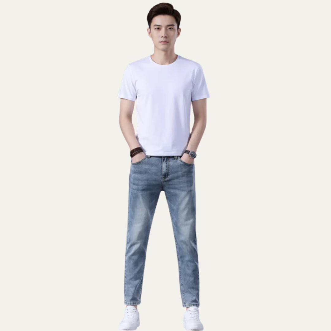 Mens Denim Pants Slim Straight Fit Vintage Style
