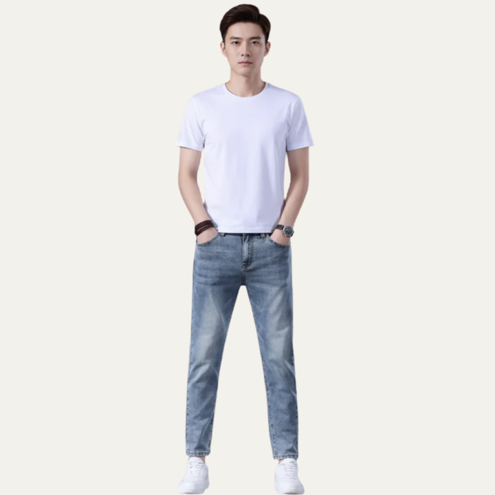 Mens Denim Pants Slim Straight Fit Vintage Style