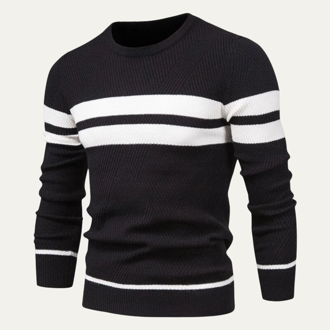 Mens Knit Sweater Textured Double Stripe