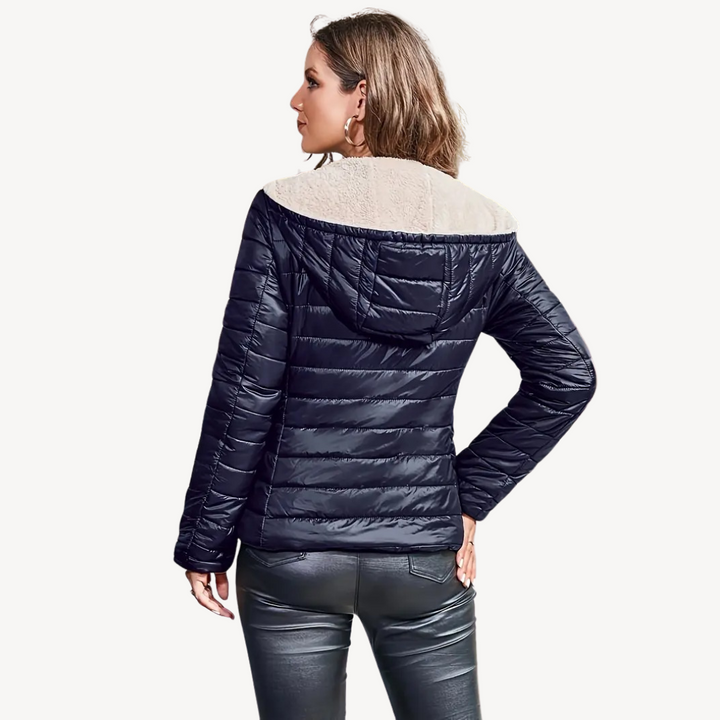 Womens Puffer Jacket Sherpa Lining Zipper Closure
