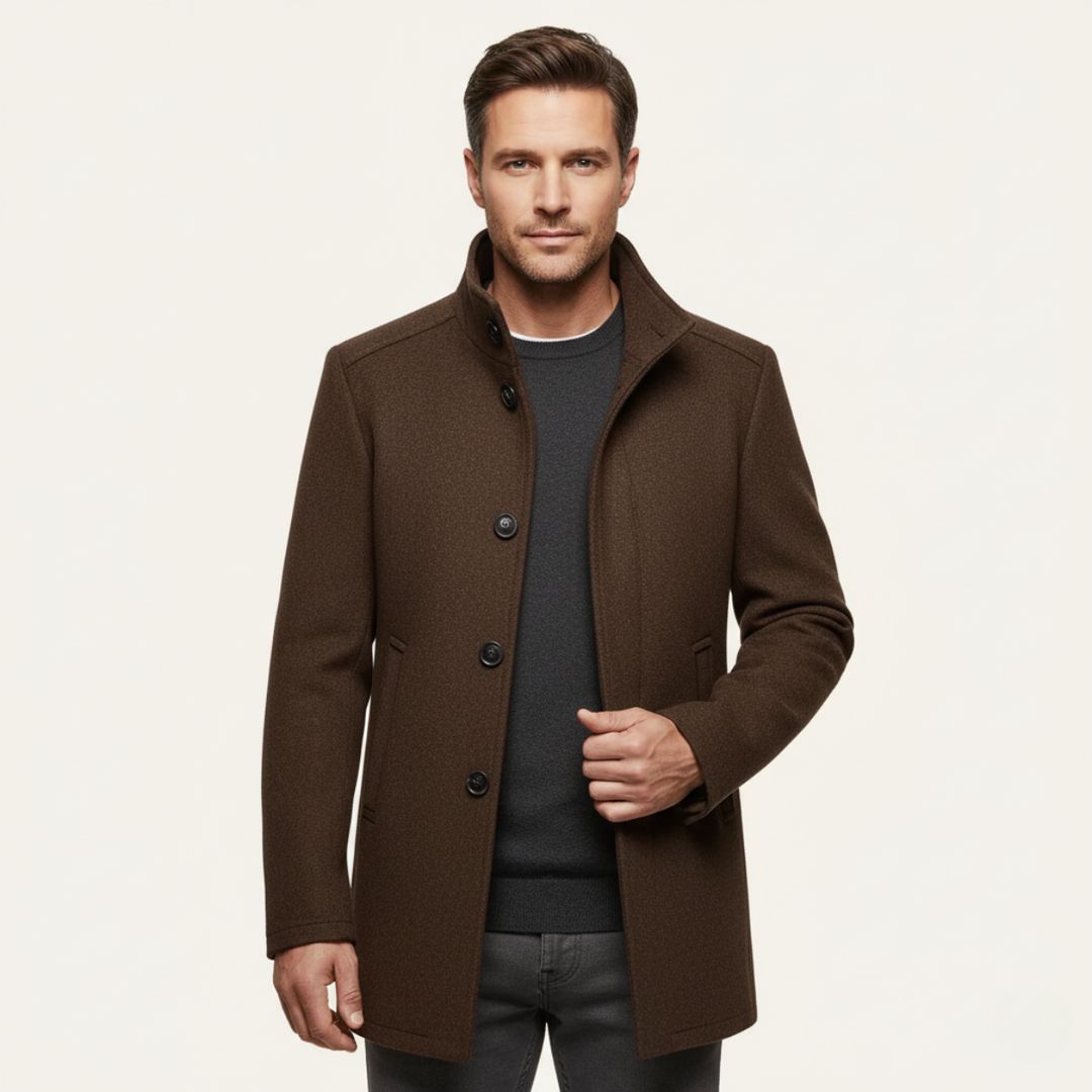 Mens Wool Blend Button-Up Coat with Warm Lining