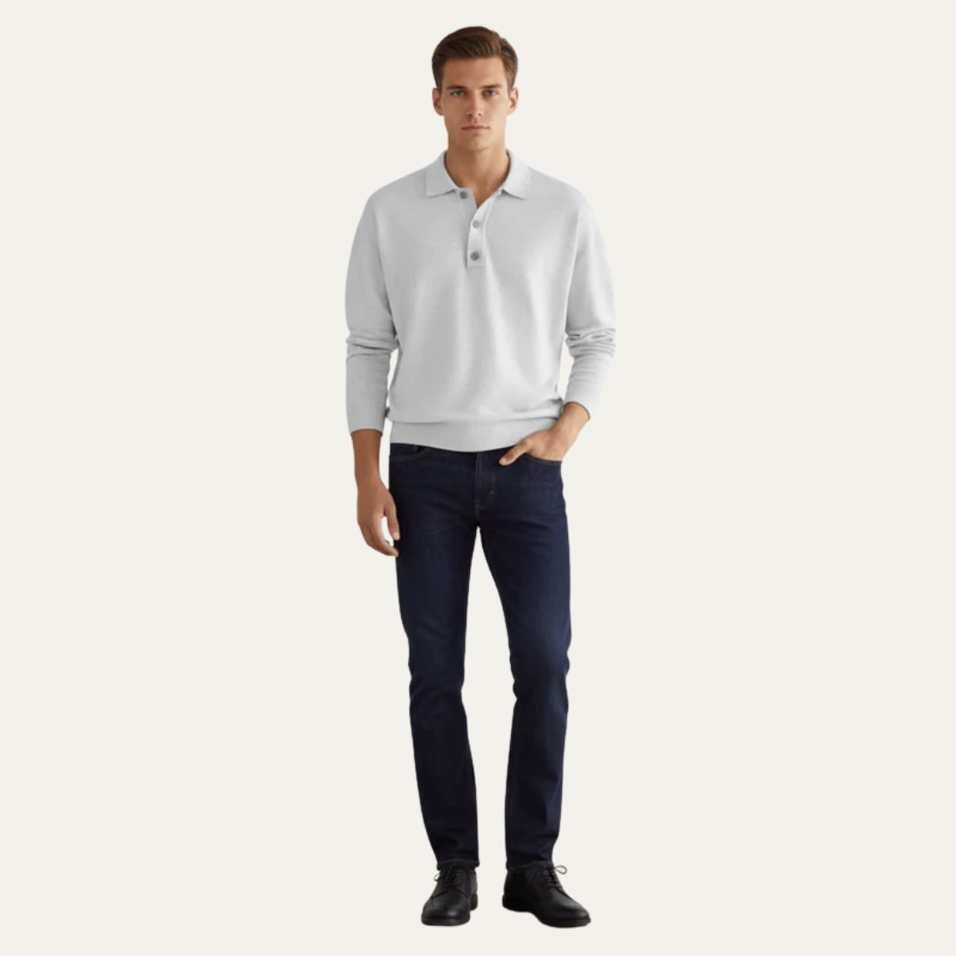 Mens Polo Sweater Fine Knit Long Sleeve