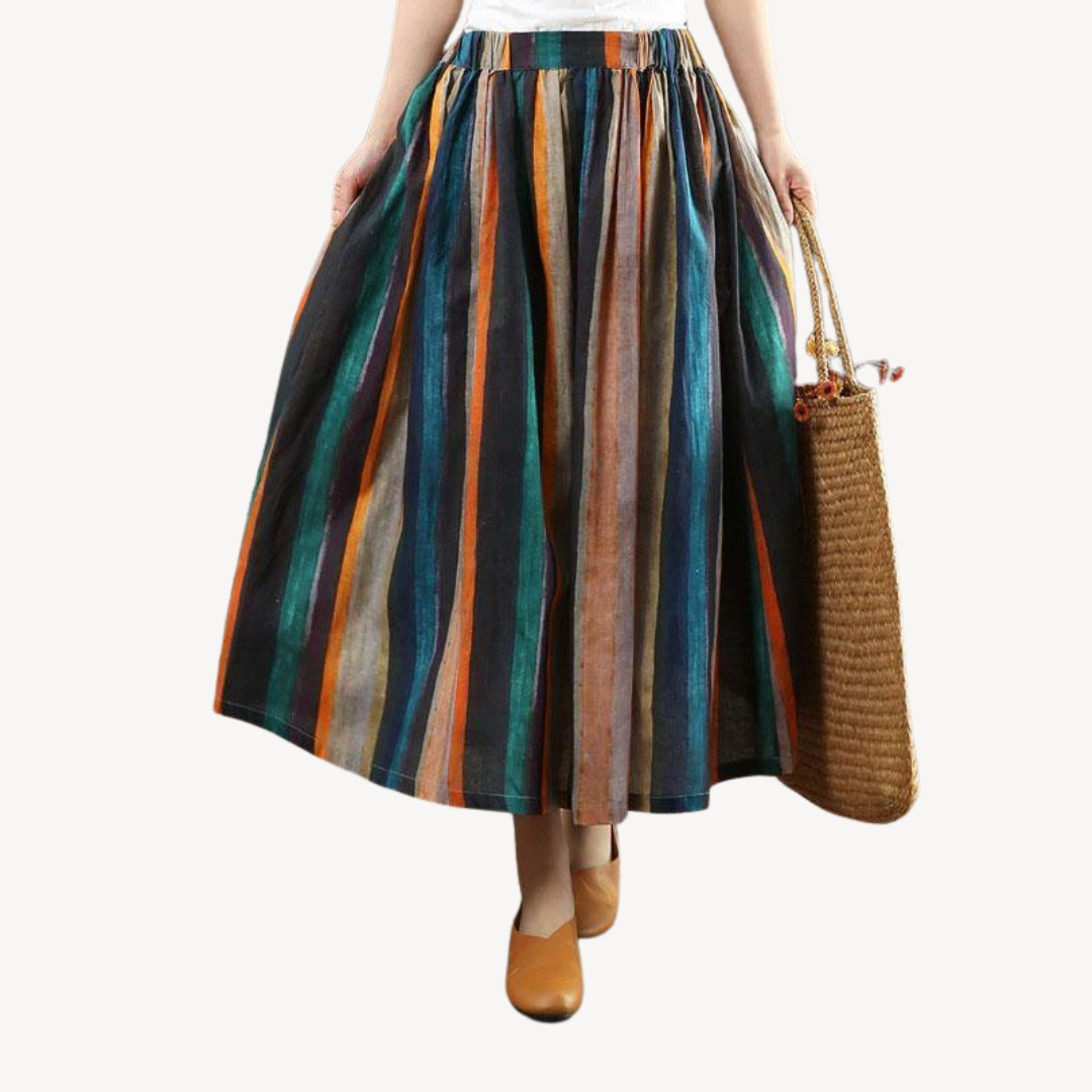 Womens A-Line Maxi Skirt Cotton Linen Blend Relaxed Fit - BritishMode