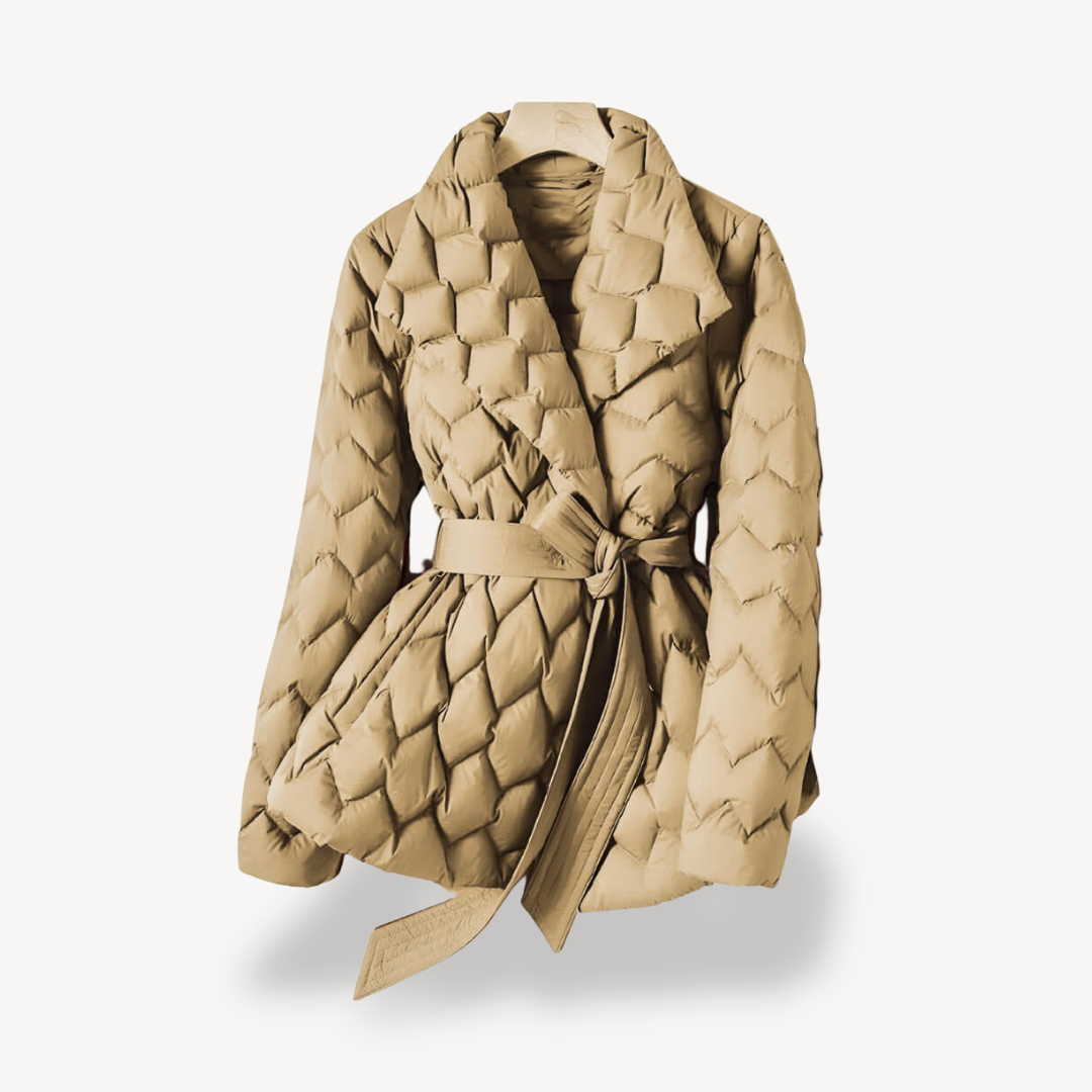 Womens Quilted Puffer Jacket with Belted Waist