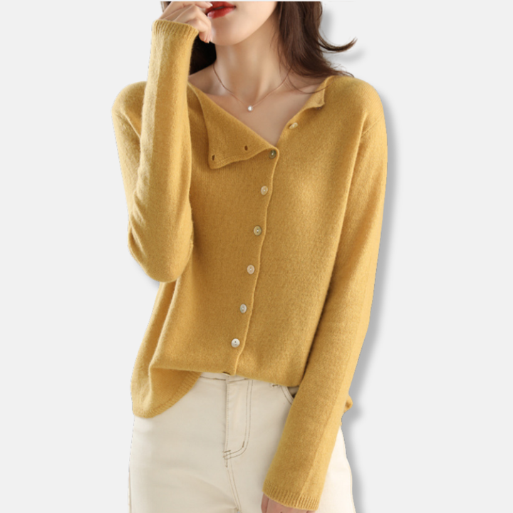 Womens Wool Blend Knitted Cardigan Relaxed Fit Asymmetrical Buttons