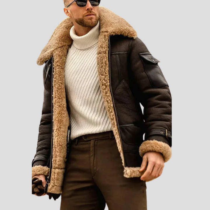 Mens Biker Jacket with Leather Material Slim Fit