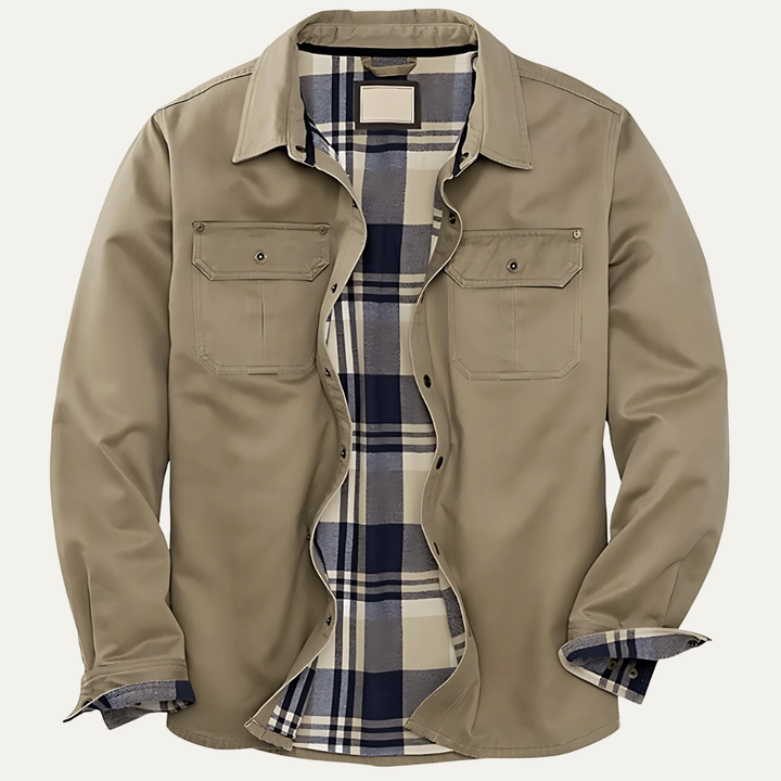 Mens Utility Shacket with Plaid Lining Relaxed Fit - BritishMode