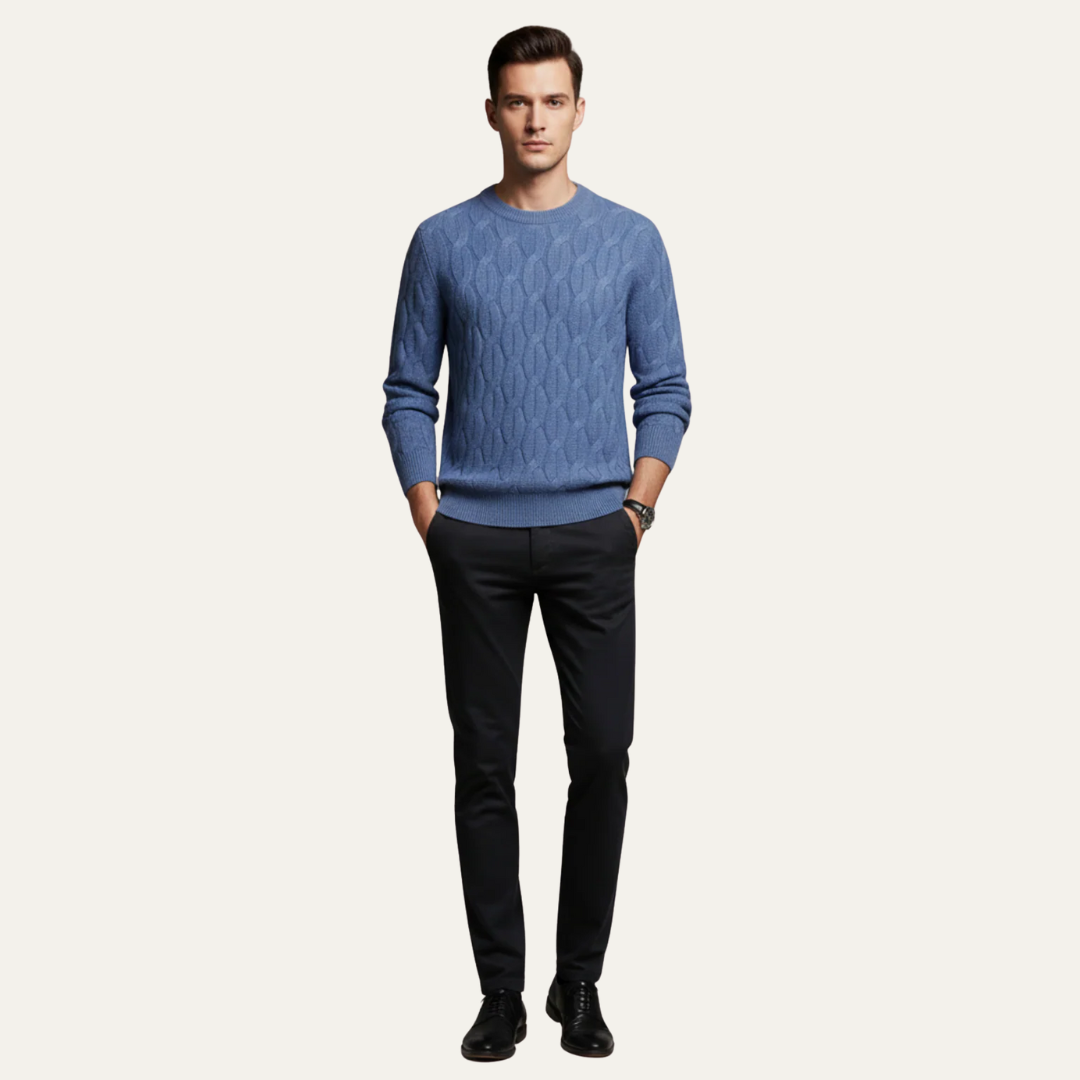 Mens Cable Knit Sweater Round Neck Classic Fit