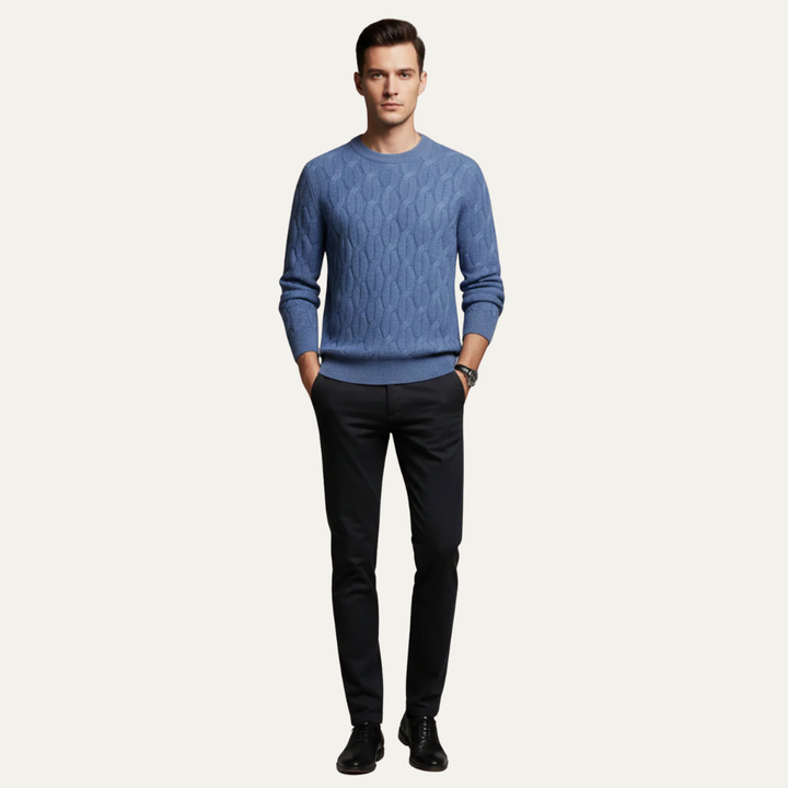 Mens Cable Knit Sweater Round Neck Classic Fit