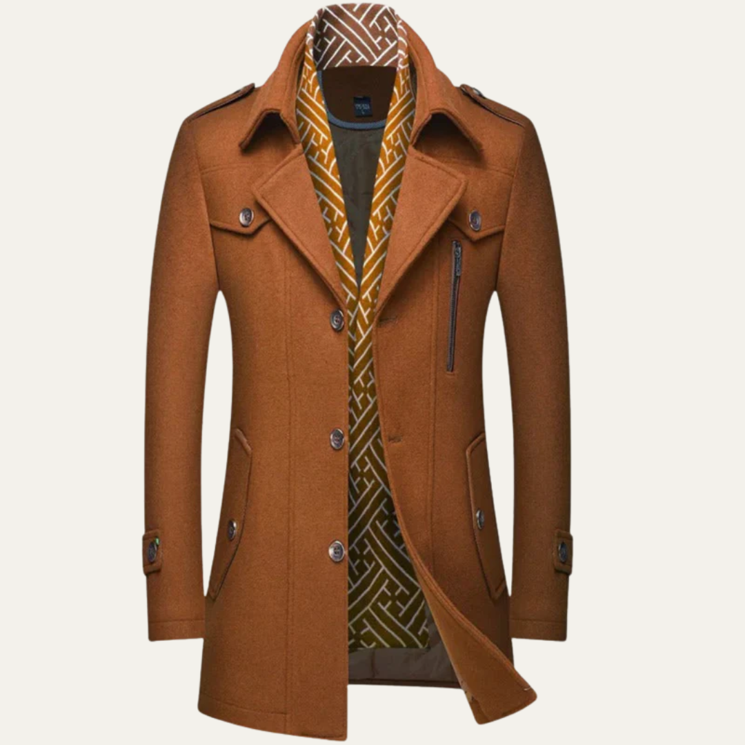Mens Peacoat Jacket Wool Layered Collar Classic Fit