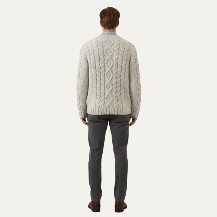 Mens Cable Knit Sweater Chunky Fit Crew Neck