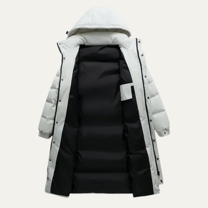 Mens Insulated Puffer Coat Long Fit Detachable Hood