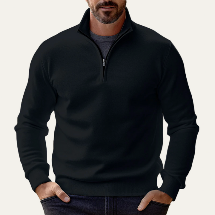 Mens Pullover Sweater Stand Collar Quarter Zip