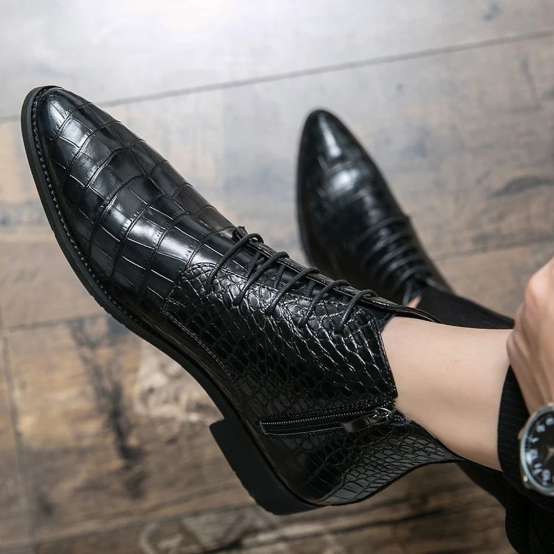 Mens Leather Ankle Boots Crocodile Pattern
