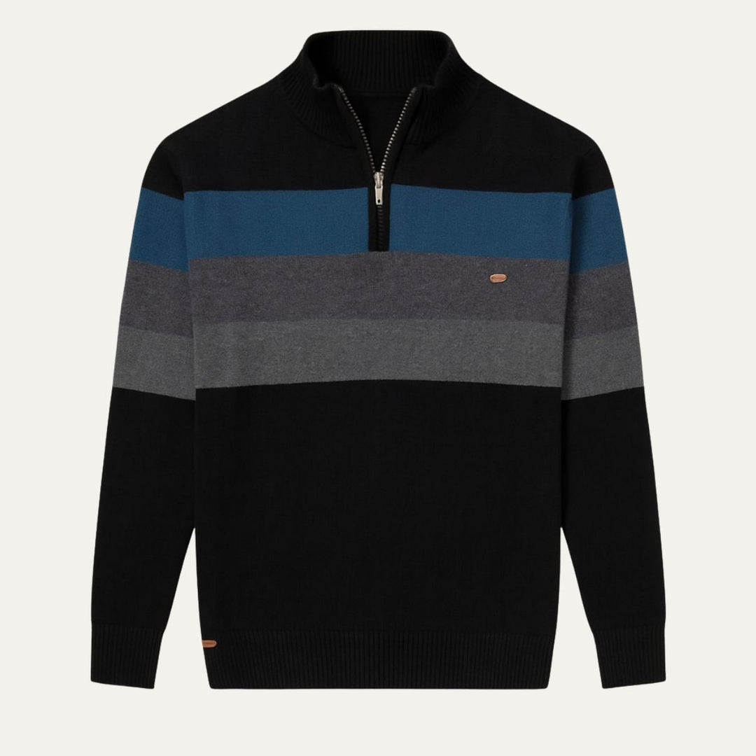 Mens Knit Jumper Quarter Zip Striped Pattern - BritishMode