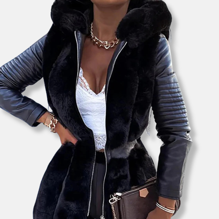 Womens Mid-Length Coat Imitation Fur Front Belted Tailored Fit