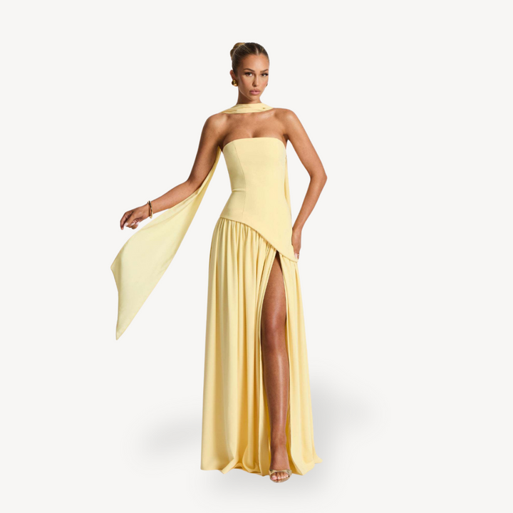 Womens Maxi Dress Strapless Slit Elegant Fit