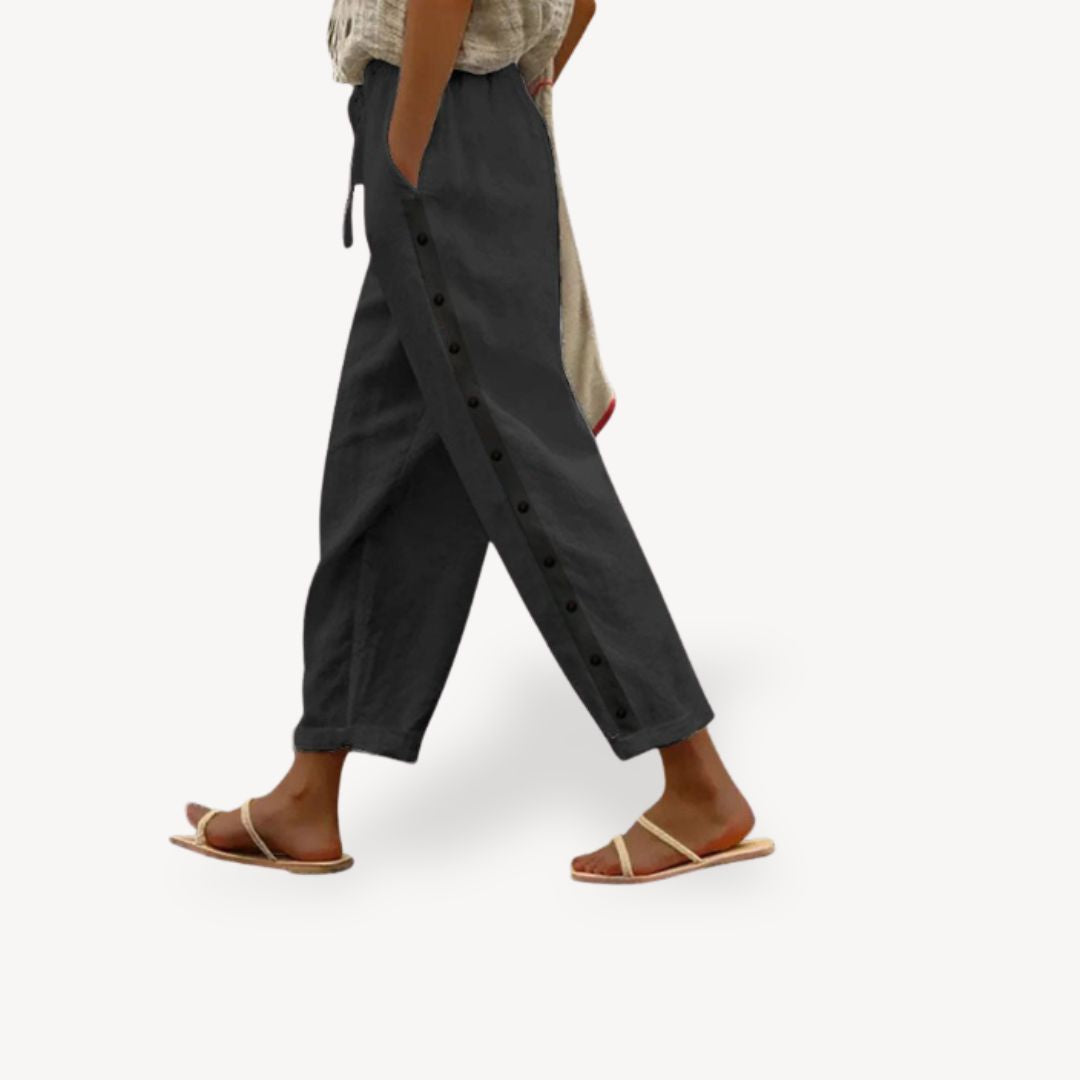 Womens Casual Trousers with Button Detail Relaxed Fit