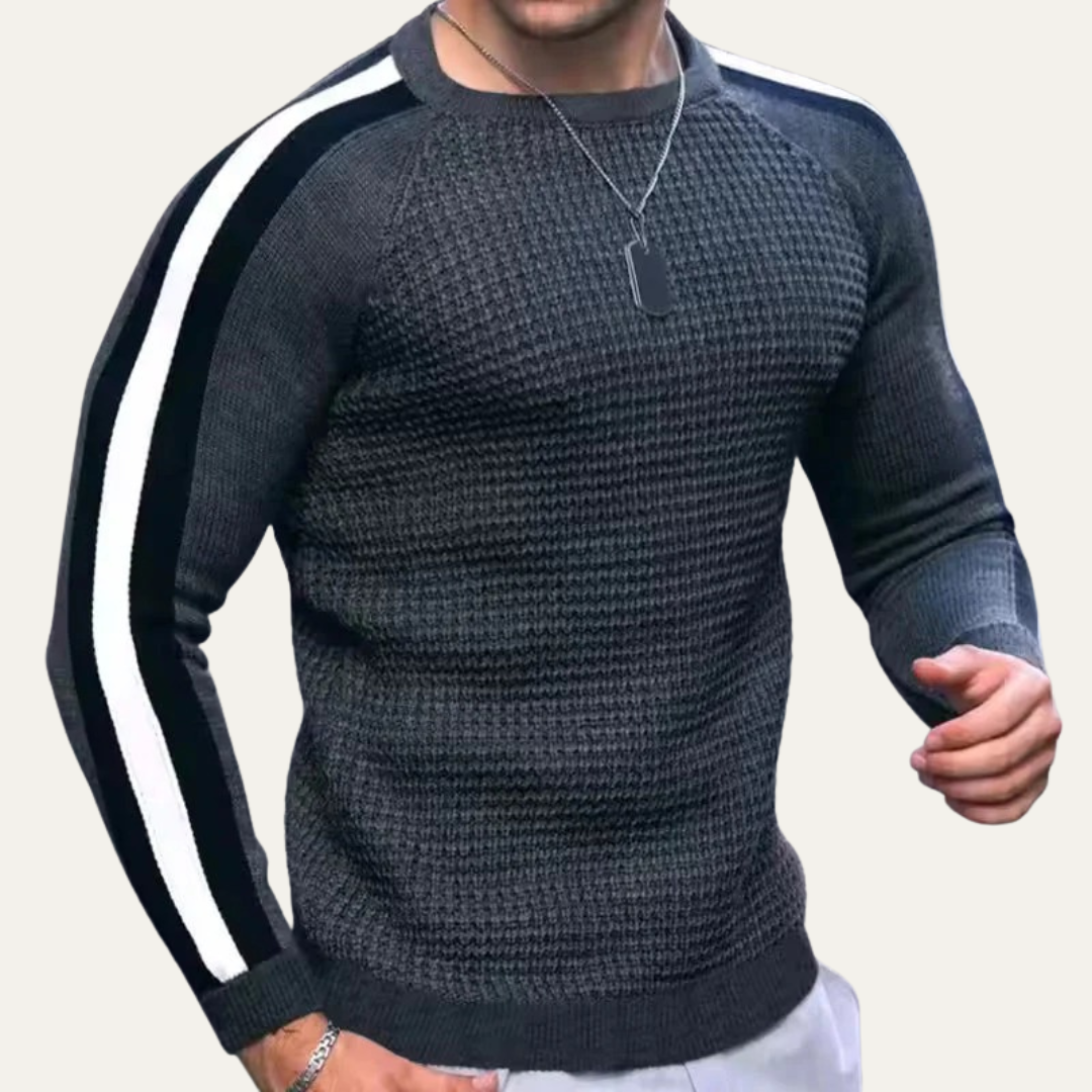Mens Crewneck Sweater Slim Fit Racing Stripe
