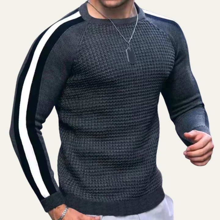 Mens Crewneck Sweater Slim Fit Racing Stripe