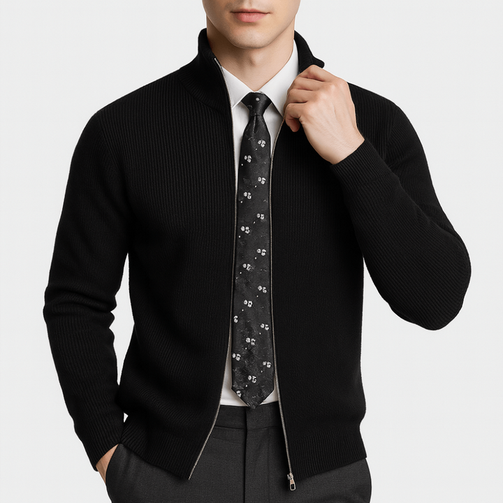 Men’s Full Zip Knit Cardigan with Contrast Collar Lining
