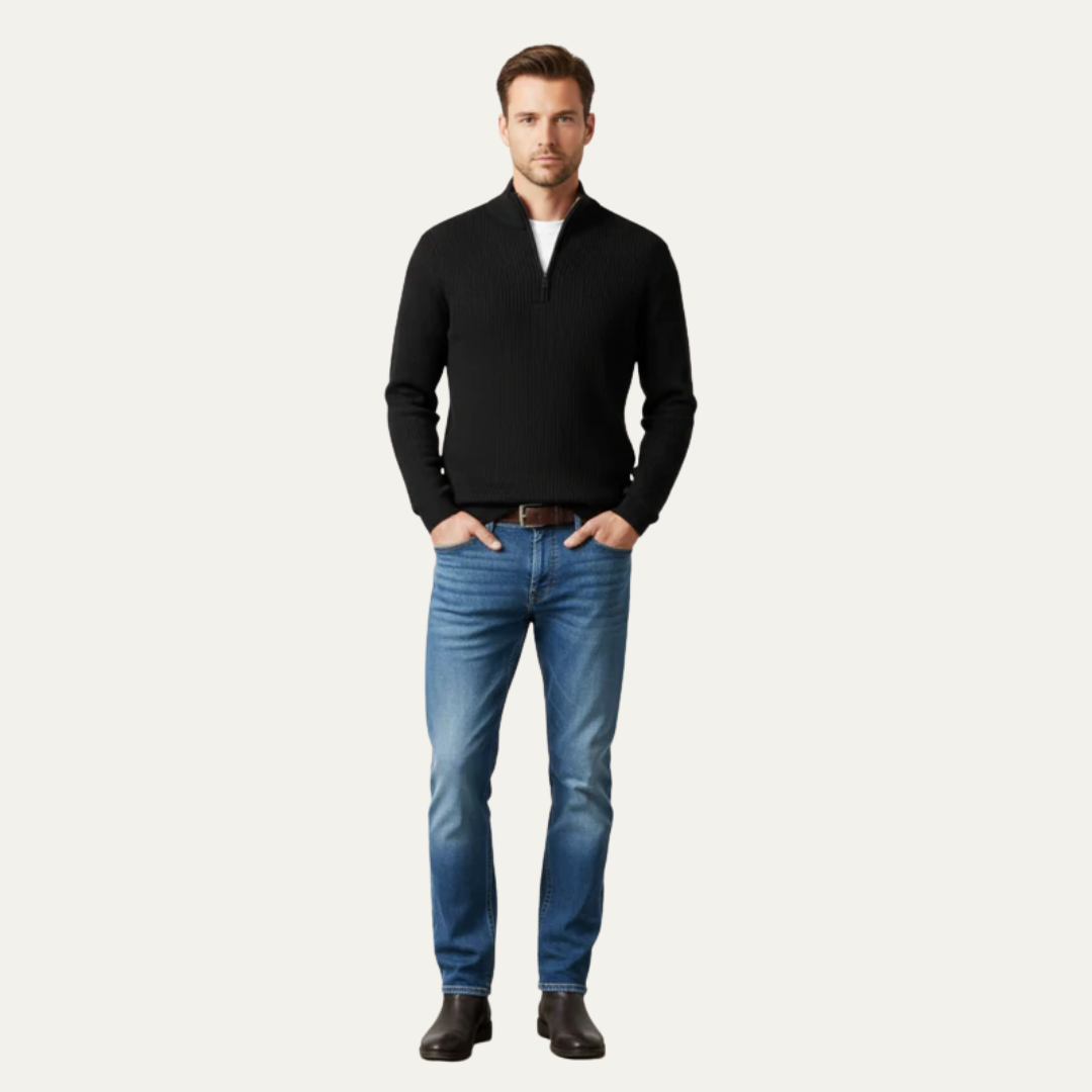 Mens Quarter Zip Sweater Textured Standing Collar
