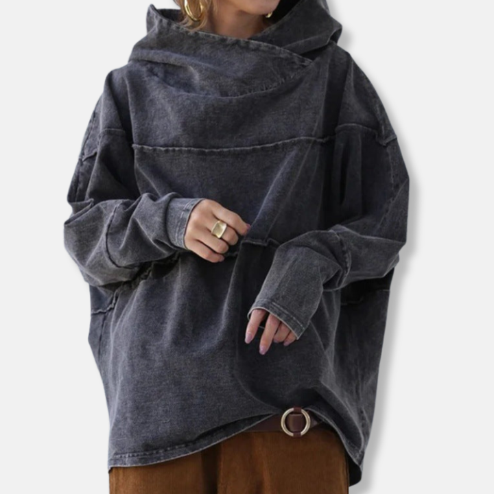 Womens Pullover Hoodie Cotton Blend Oversized Fit Draped Cowl Neck