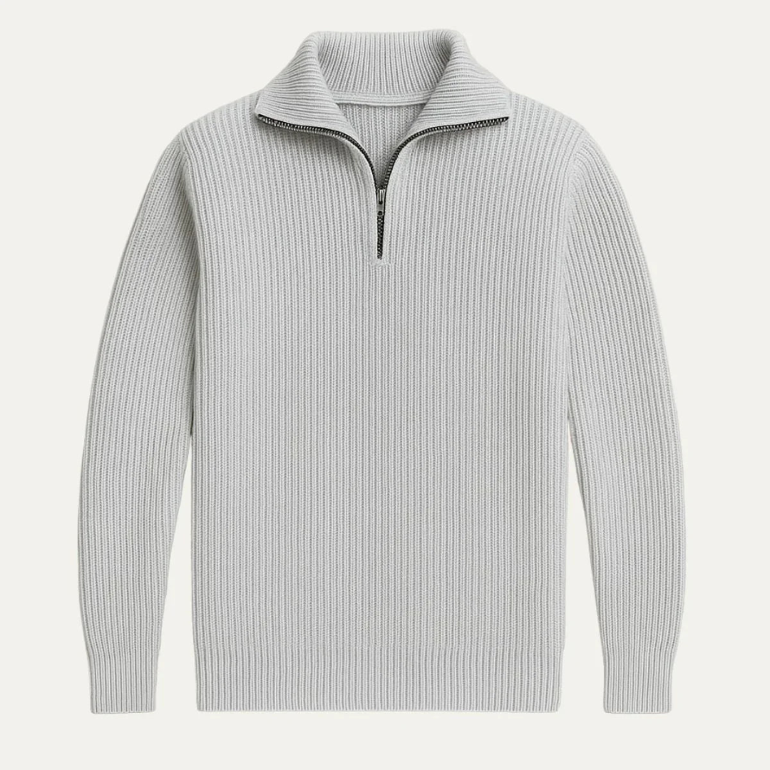 Mens Knit Sweater Wide Rib Quarter Zip