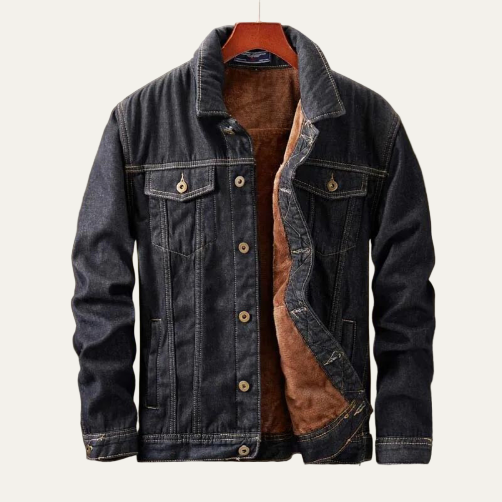 Mens Denim Trucker Jacket with Sherpa Lining and Fleece