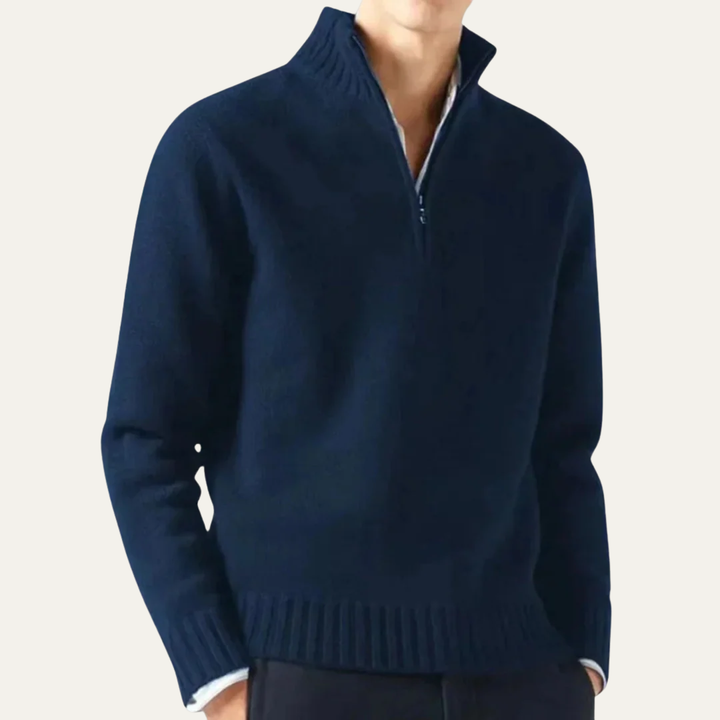 Mens Sweater Ribbed Collar Quarter Zip