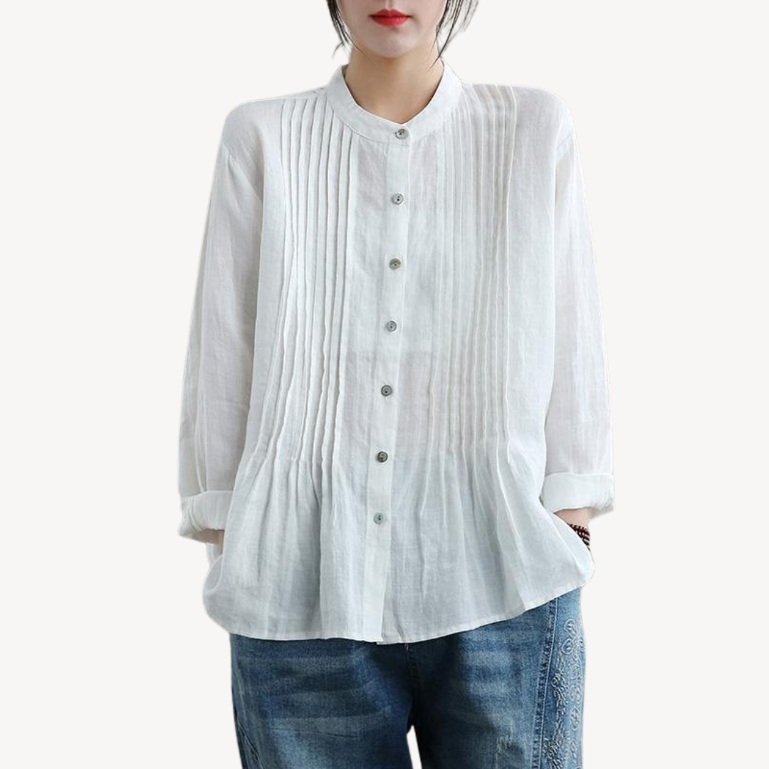 Womens Blouse Linen Pleated Relaxed Fit