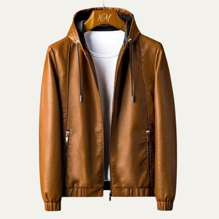 Mens Faux Leather Jacket Pebbled Texture Hooded
