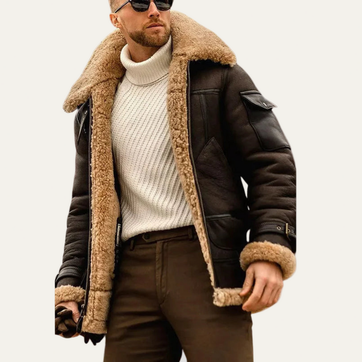 Mens Aviator Biker Jacket Shearling Lined