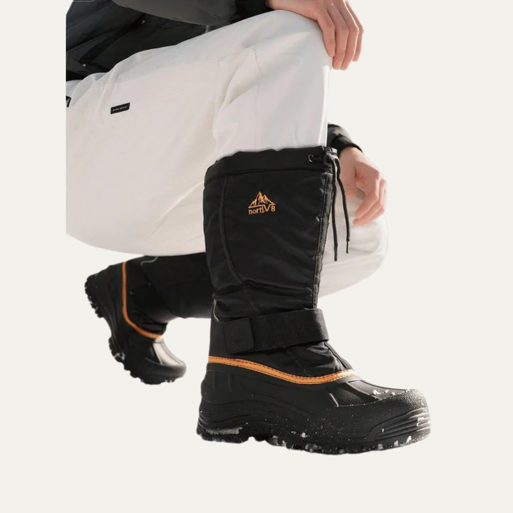 Mens Tall Winter Snow Boots with Strap and Drawstring Closure