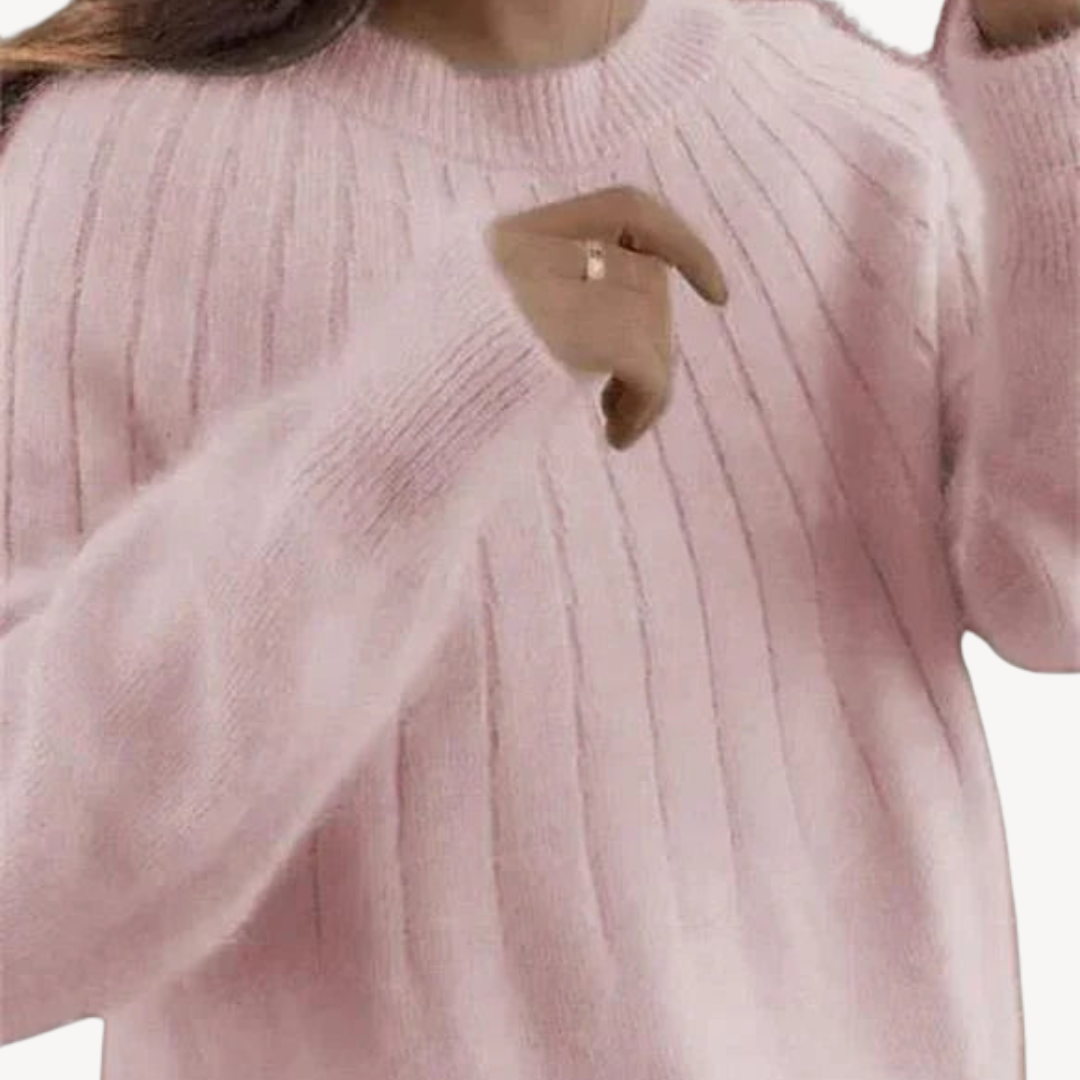 Womens Wool Blend Ribbed Knit Sweater Crewneck
