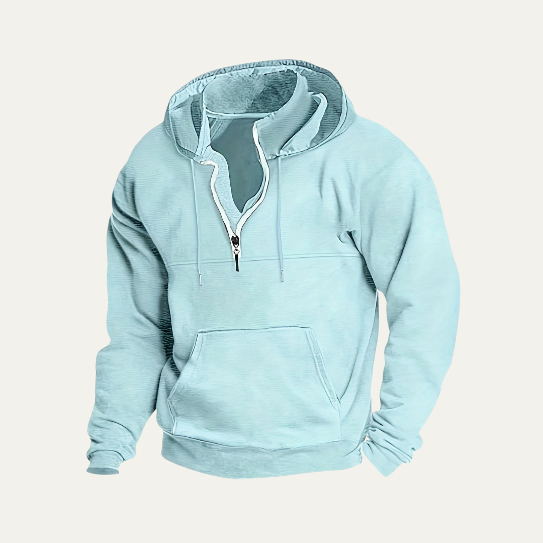 Mens Hooded Sweatshirt with Utility Pocket Partial Zip
