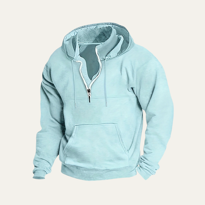 Mens Hooded Sweatshirt with Utility Pocket Partial Zip