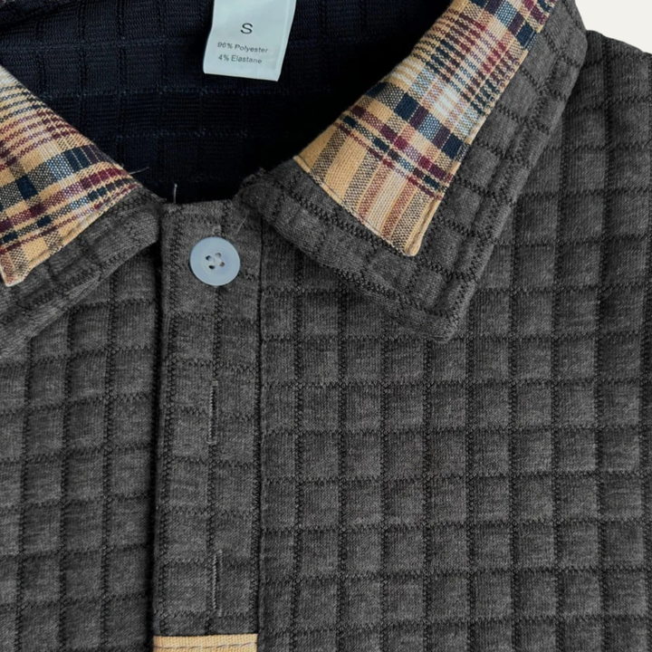 Mens Casual Polo Jumper Waffle Knit