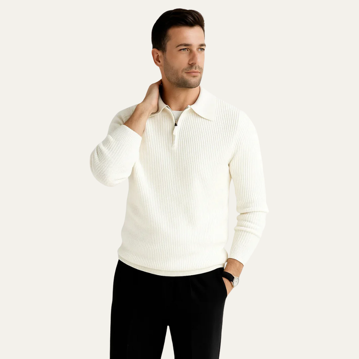 Mens Rib Knit Polo Sweater Quarter Zip - BritishMode