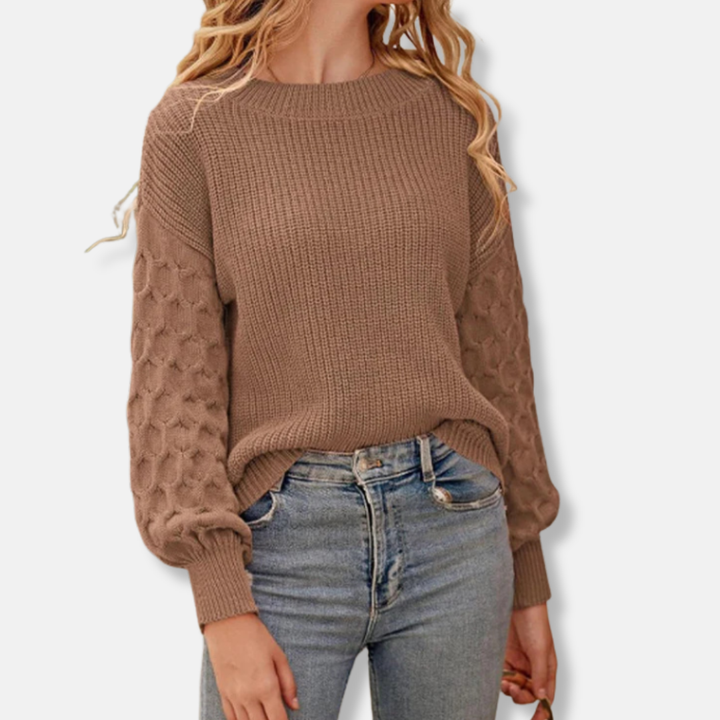 Womens Pullover Sweatshirt Textured Knit Relaxed Fit Balloon Sleeves