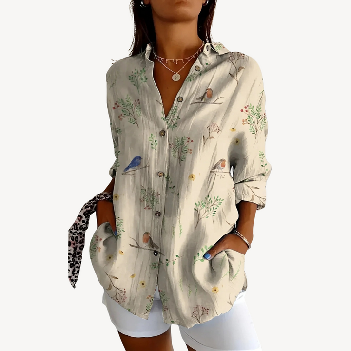 Womens Button-Up Shirt Printed Regular Fit