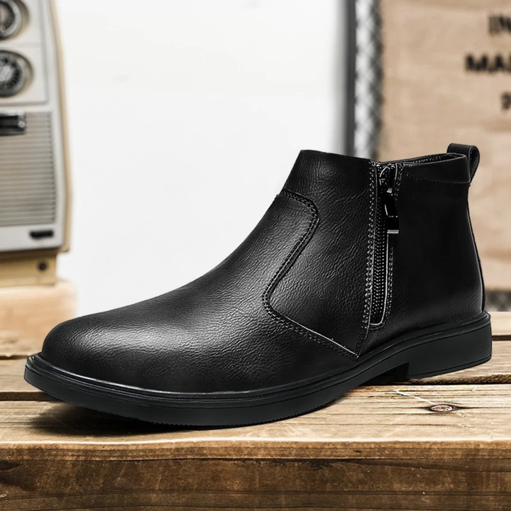 Mens Leather Chelsea Boots with Side Zipper