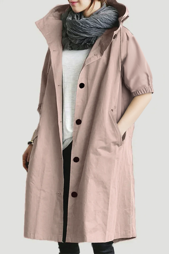 Womens Hooded Trench Coat Lightweight Relaxed Fit