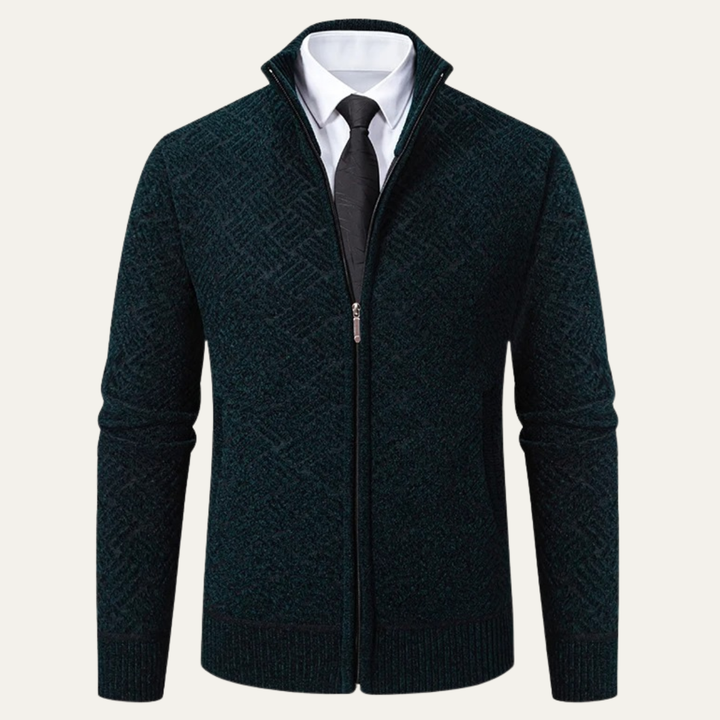 Mens Knit Jacket Diamond Pattern Stand Collar Elegant Fit